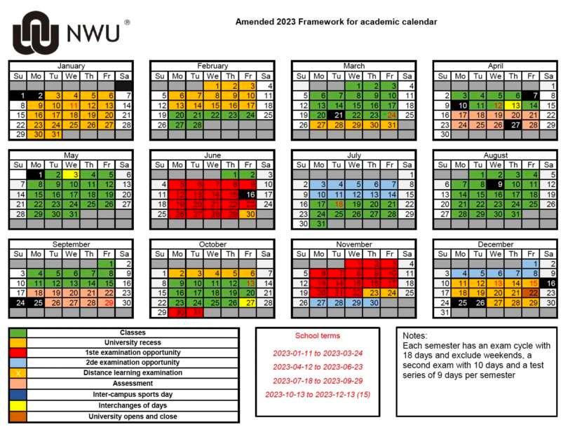 North West University (NWU) Academic Year Calendar for 2023 My Courses