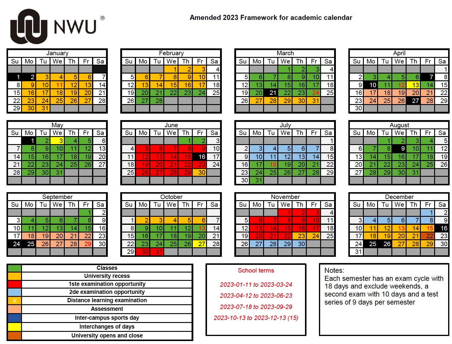 NorthWest University (NWU) Academic Year Calendar for 2023 » My Courses