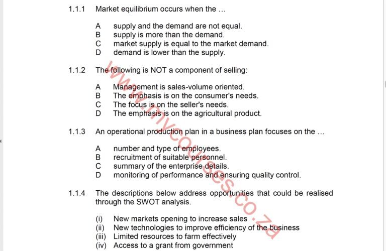 Agricultural Sciences Grade 12 November 2022 Exam Question Papers and ...