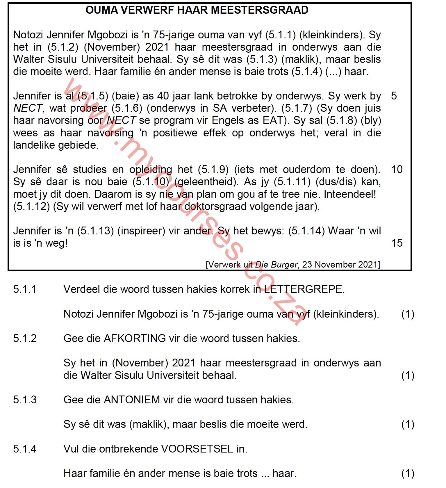 grade 2 afrikaans exam papers and memos term 3