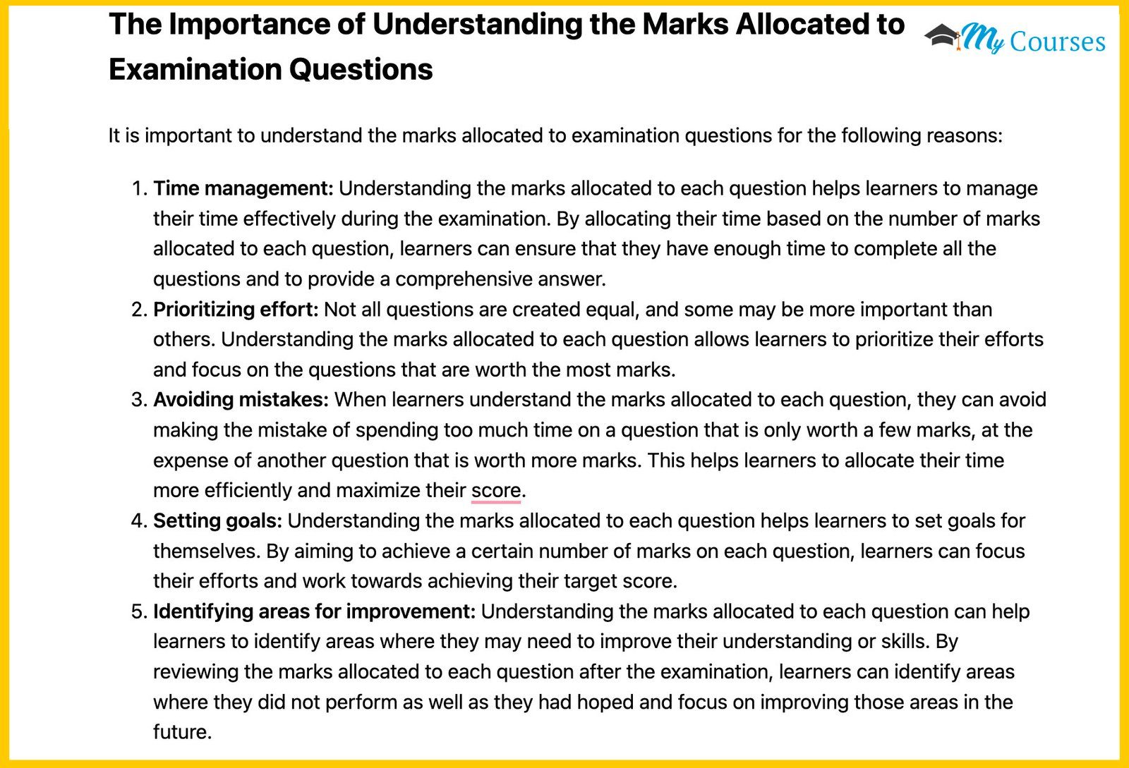 The Importance of Understanding the Marks Allocated to Examination Questions