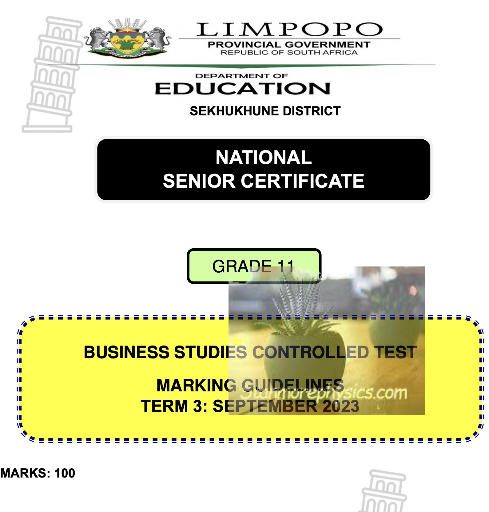 Business Studies Grade 11 Term 3 Past Papers and Memos pdf