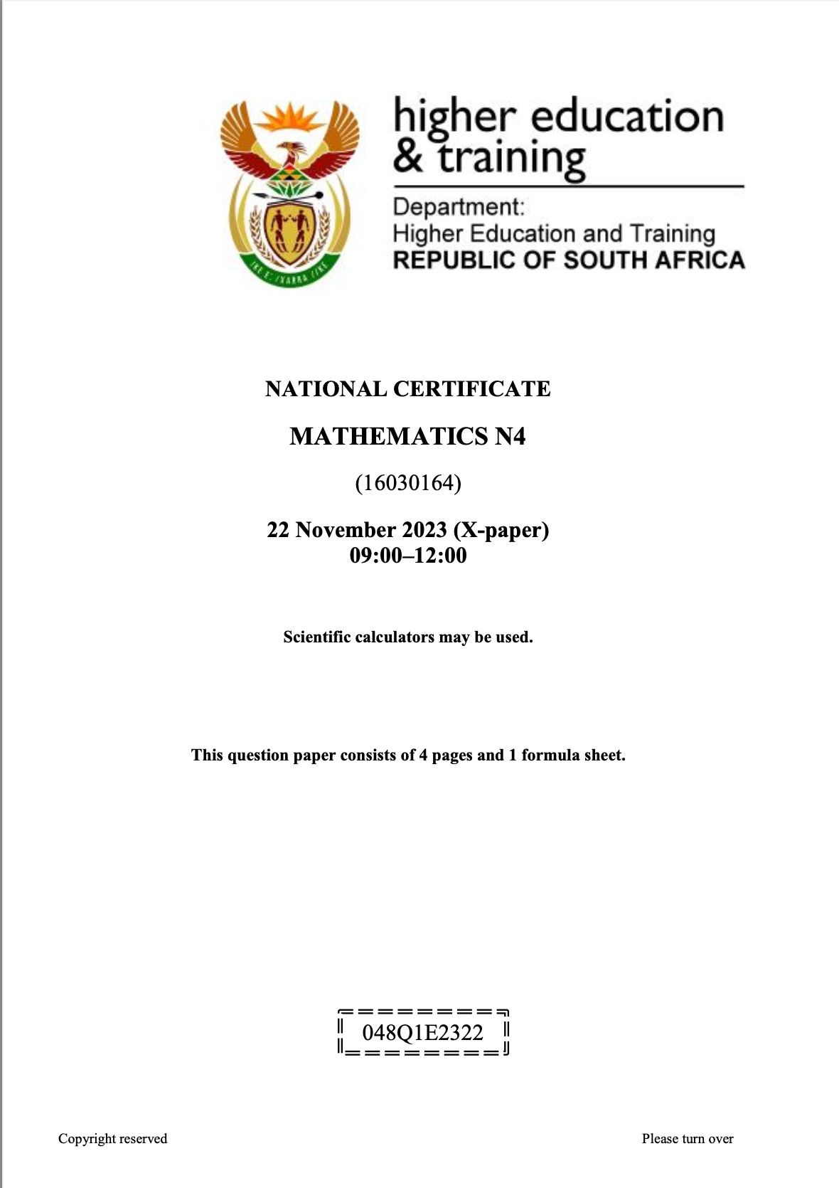 Mathematics N4 Past Papers and Memorandums