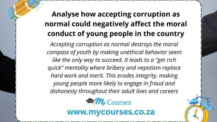 Analyse how accepting corruption as normal could negatively affect the moral conduct of young people in the country