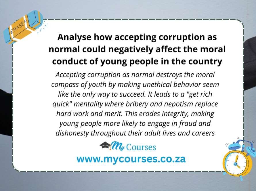 Analyse how accepting corruption as normal could negatively affect the moral conduct of young people in the country