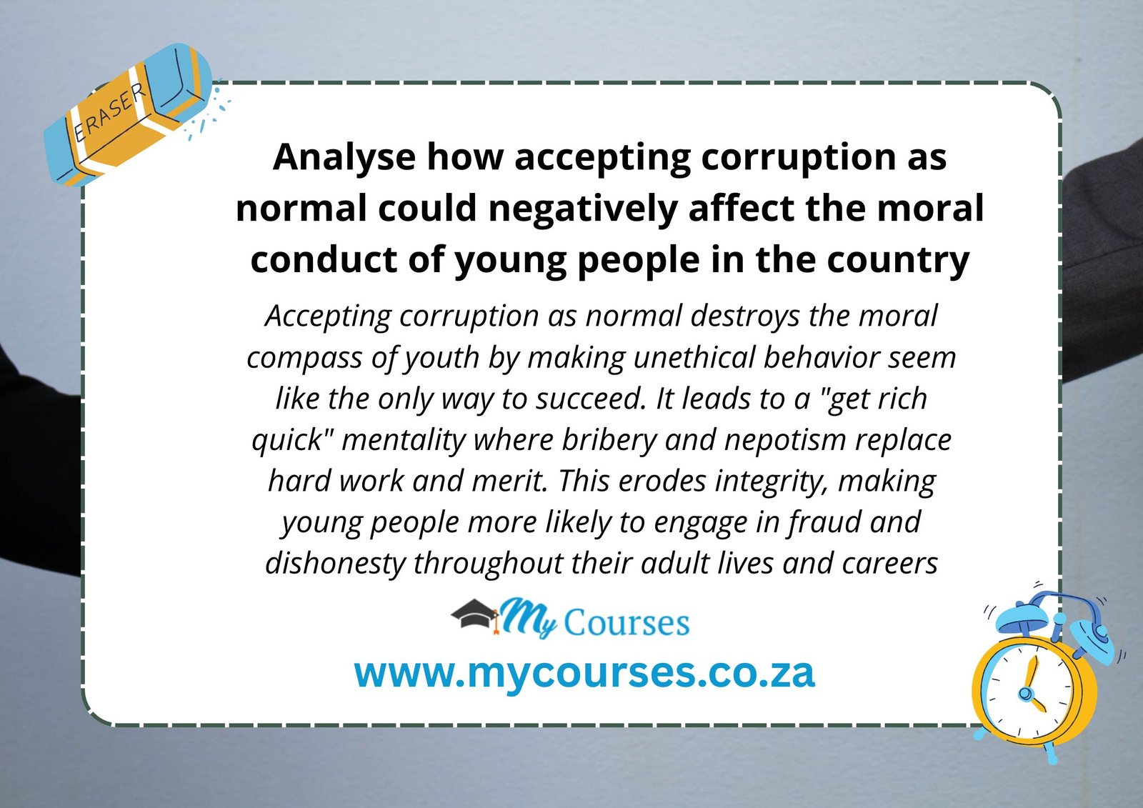 Analyse how accepting corruption as normal could negatively affect the moral conduct of young people in the country