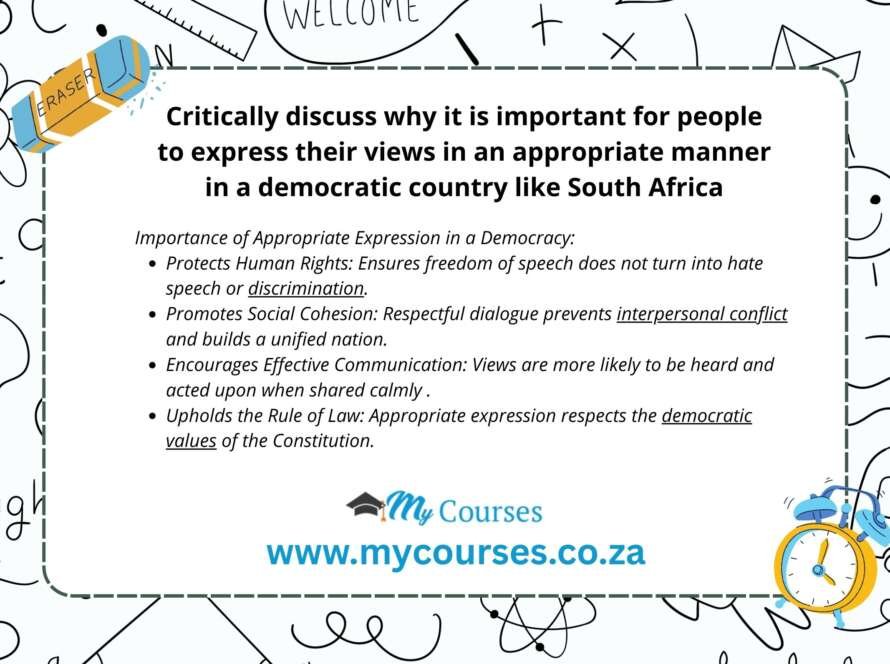Critically discuss why it is important for people to express their views in an appropriate manner in a democratic country like south africa