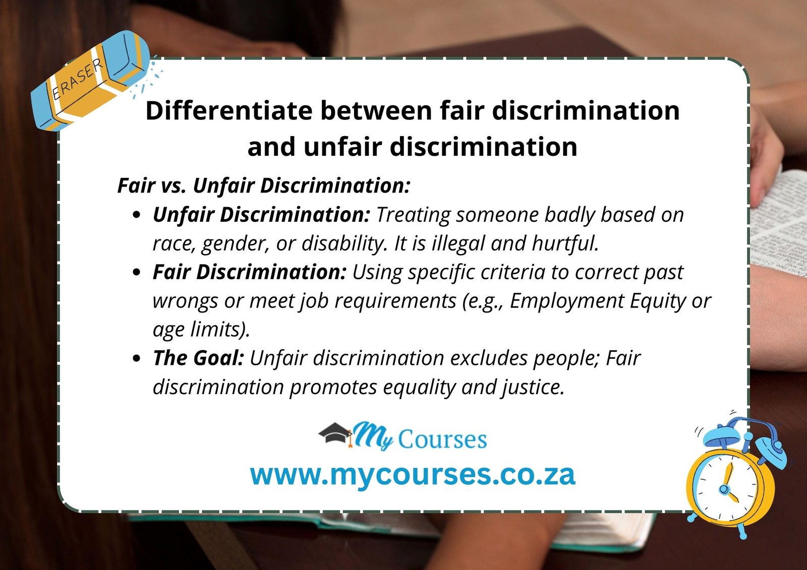 Differentiate between fair discrimination and unfair discrimination