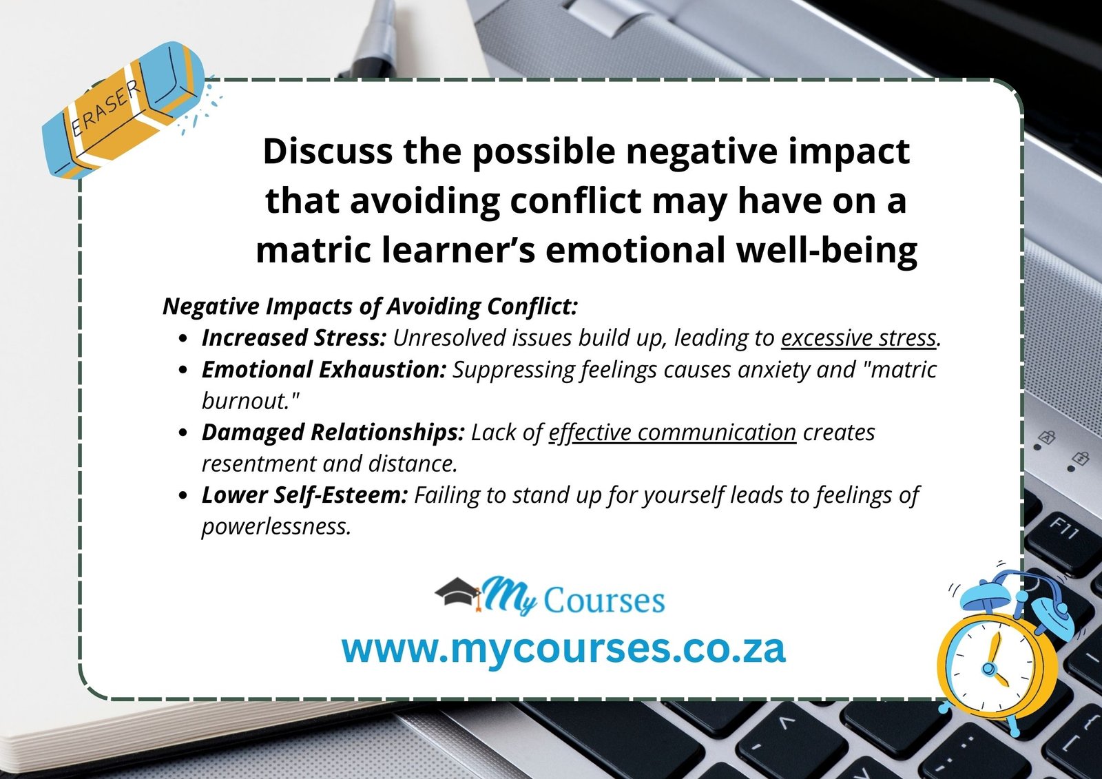 Discuss the possible negative impact that avoiding conflict may have on a matric learner’s emotional well-being