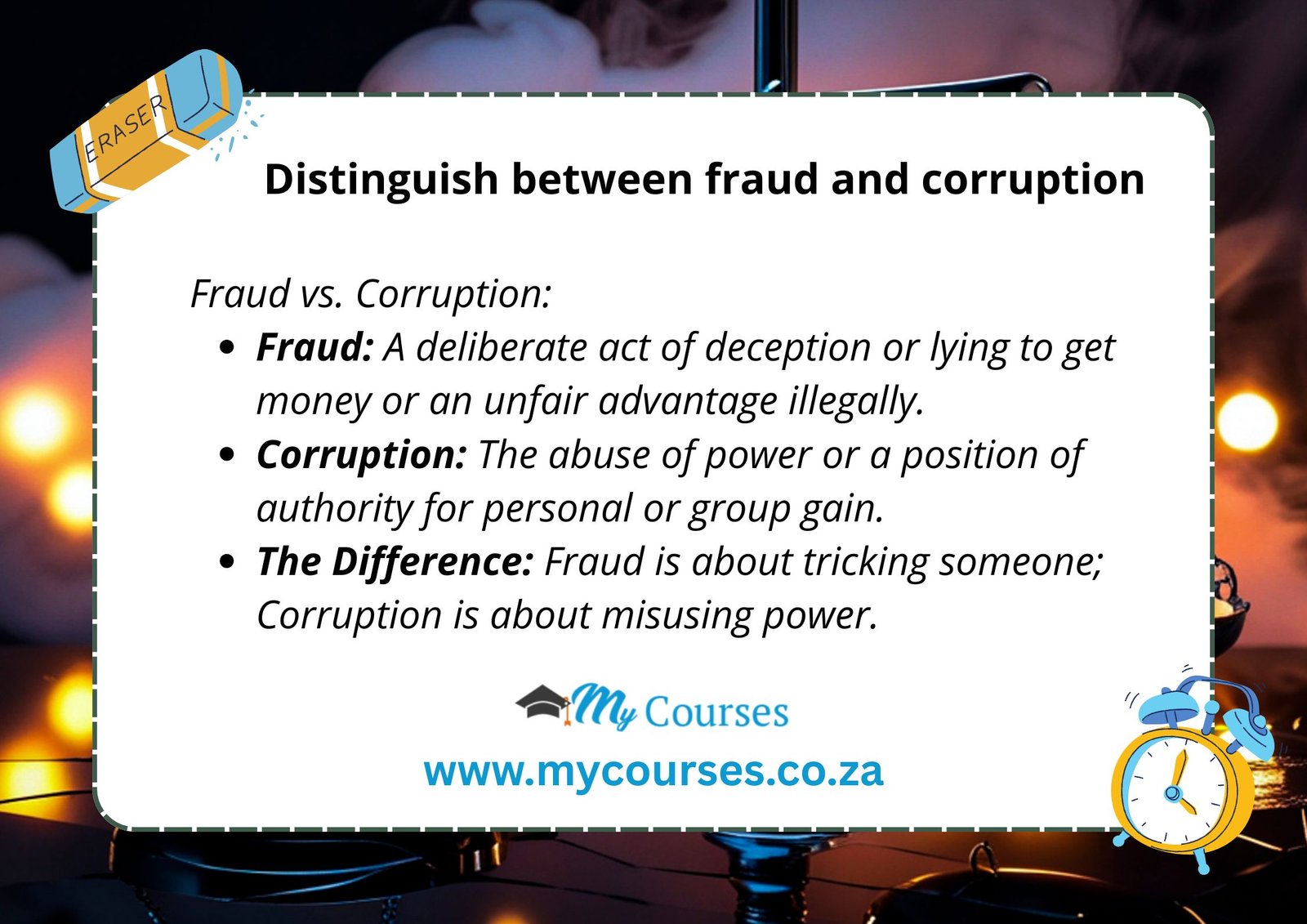 Distinguish between fraud and corruption
