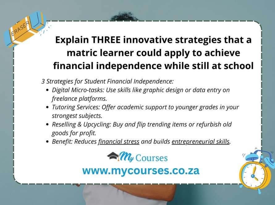 Explain THREE innovative strategies that a matric learner could apply to achieve financial independence while still at school