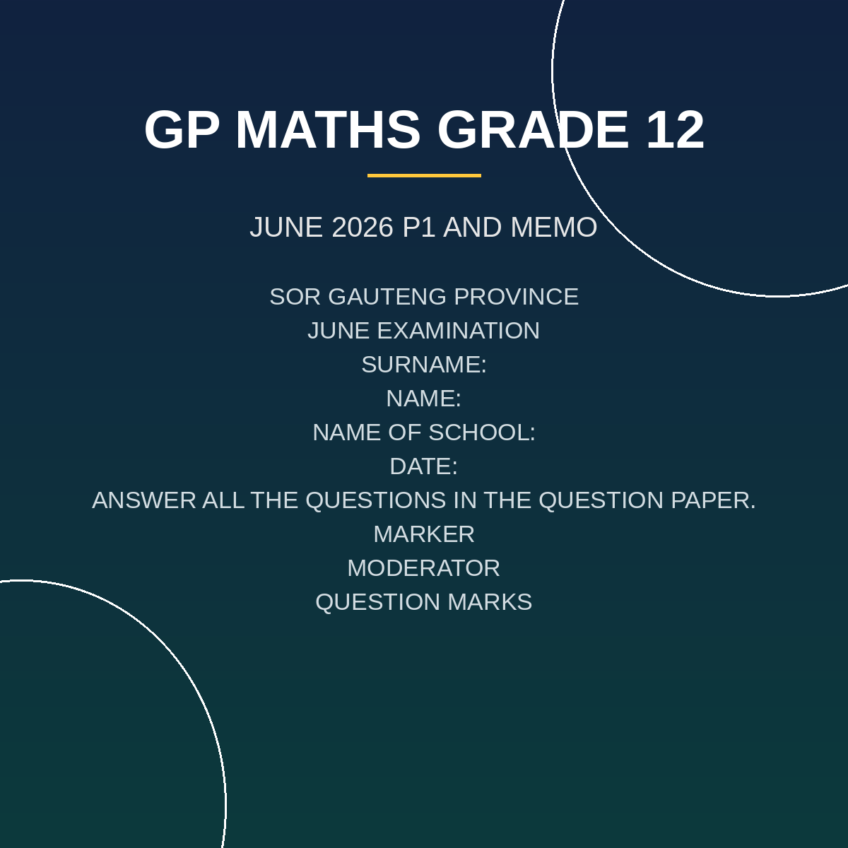 Mathematics Grade 12 Paper 1 Term 2 2026 June Exam PDF FXK-045