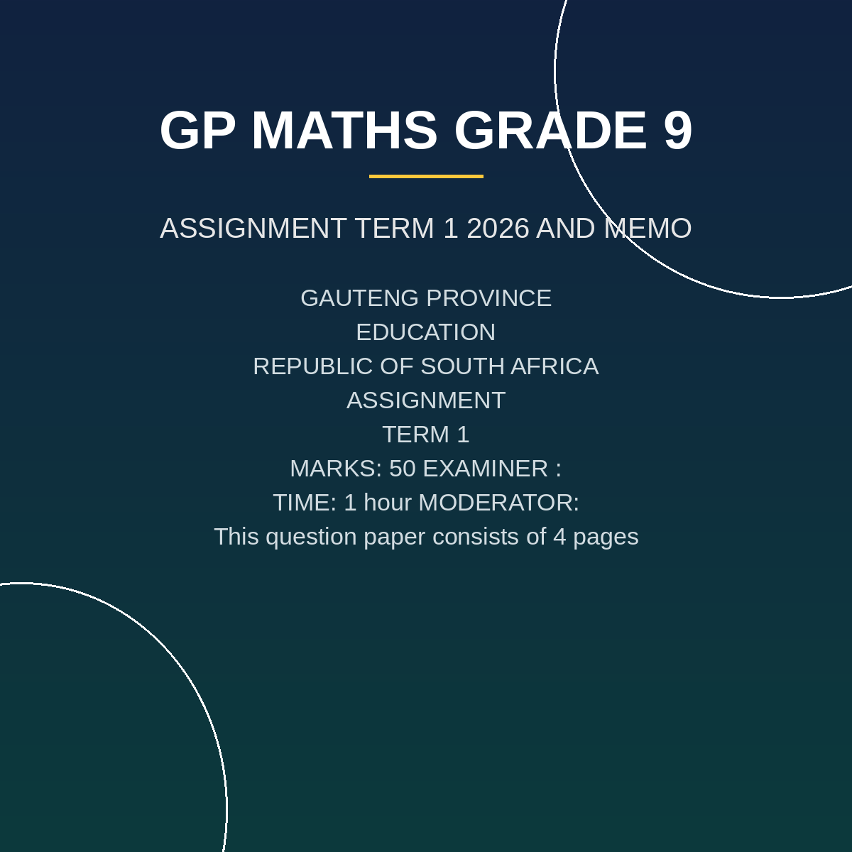 Mathematics Grade 9 Term 1 2026 Assignment PDF FZV-047