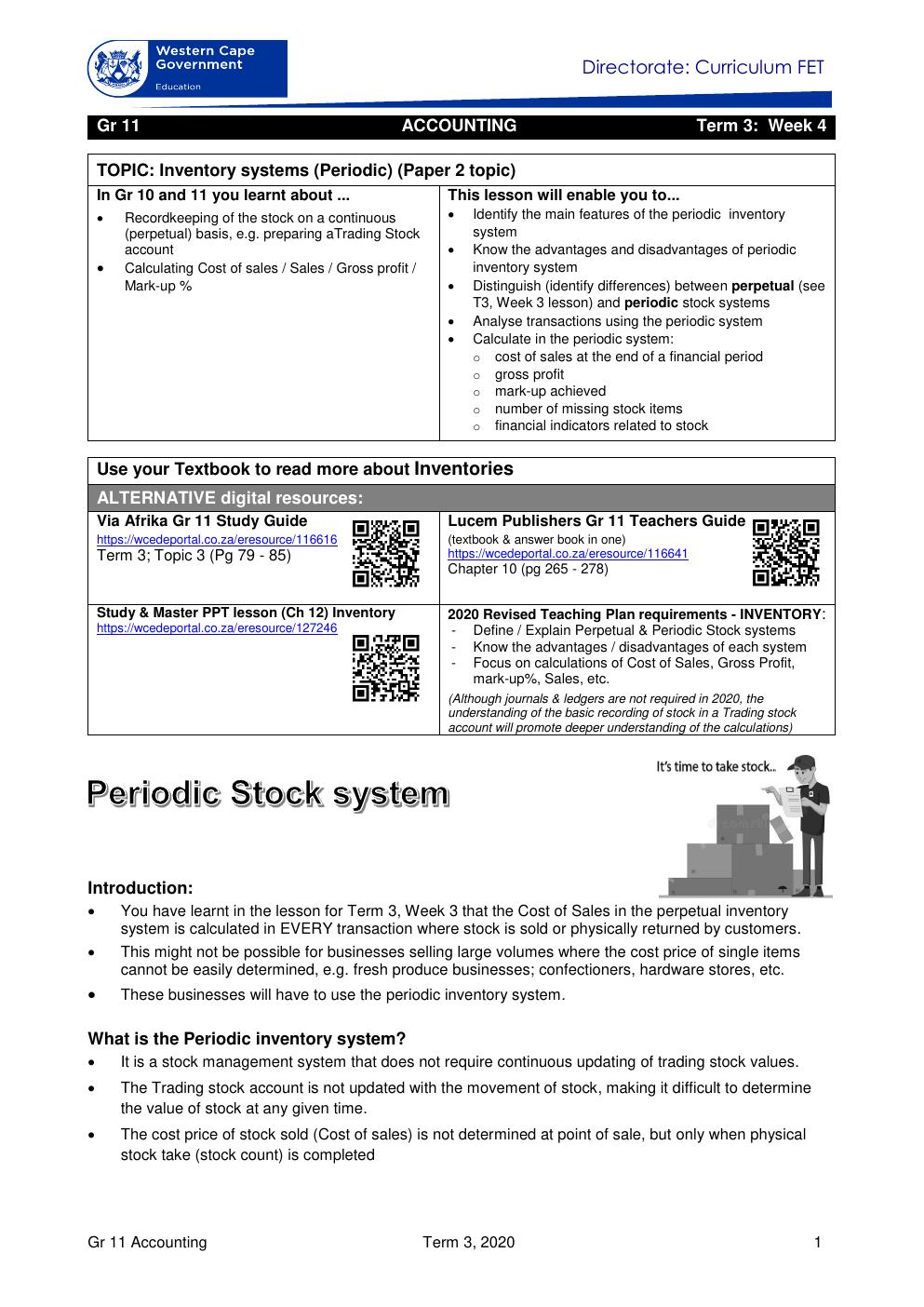 Grade 11 Accounting Term 3 Lesson Notes on Inventory Systems PDF 1zxoi6