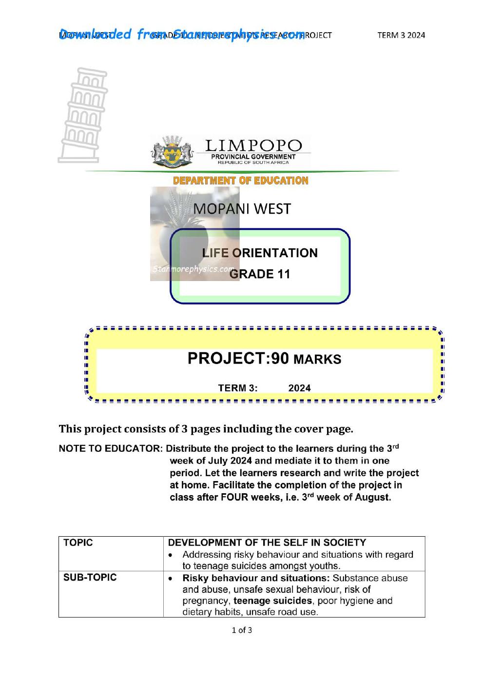 Grade 11 Life Orientation Term 3 Project on Teenage Suicide PDF x497w1