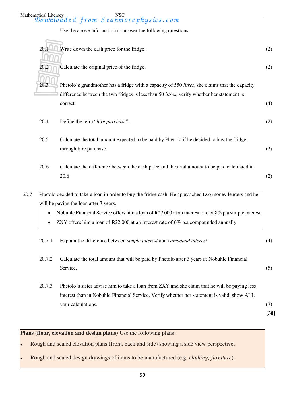 Grade 11 Mathematical Literacy Term 3 Test on Hire Purchase PDF l7r843