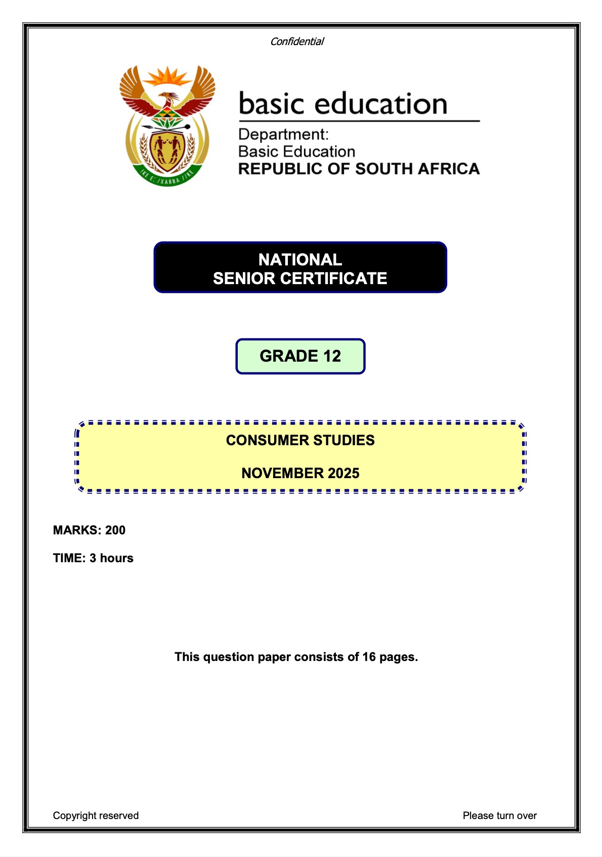 Grade 12 Consumer Studies P1 Nov 2025 Eng Question Paper