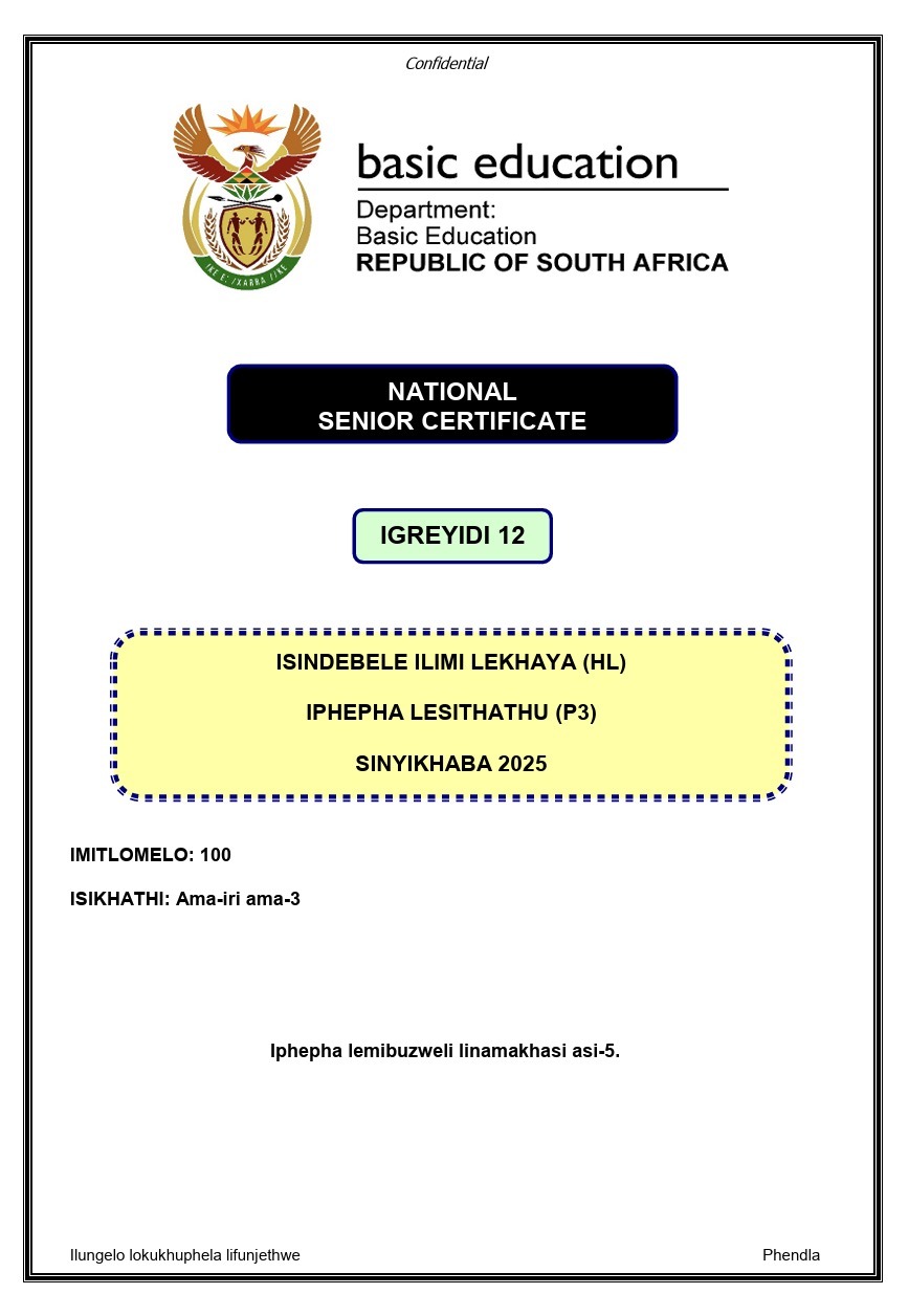 Grade 12 isiNdebele HL P3 Nov 2025 Question Paper & Memo PDF