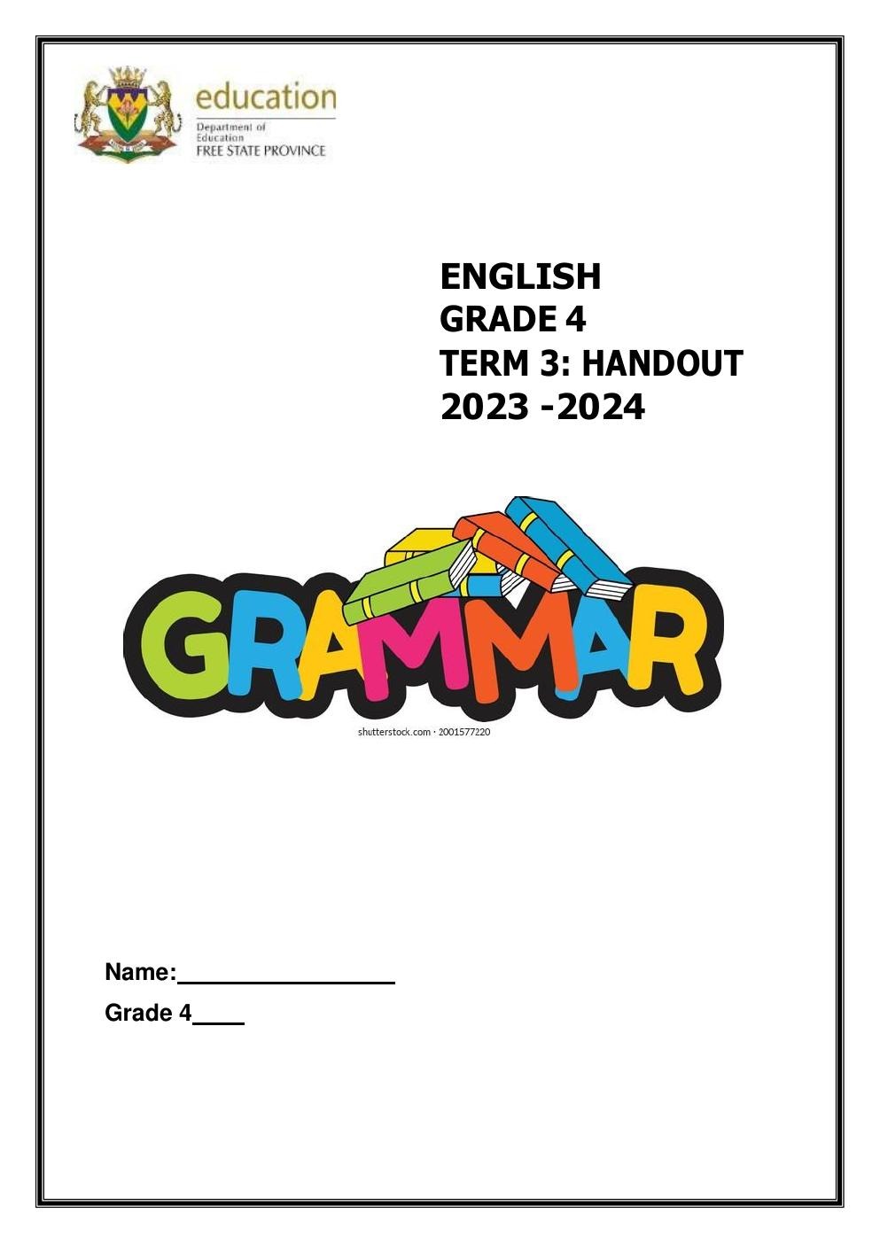 Grade 4 English Term 3 Grammar Handout PDF un5z3j
