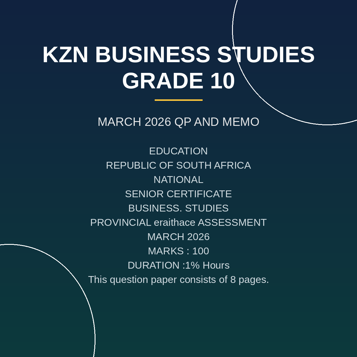 Business Studies Grade 10 Term 1 March Test 2026 PDF HCK-058