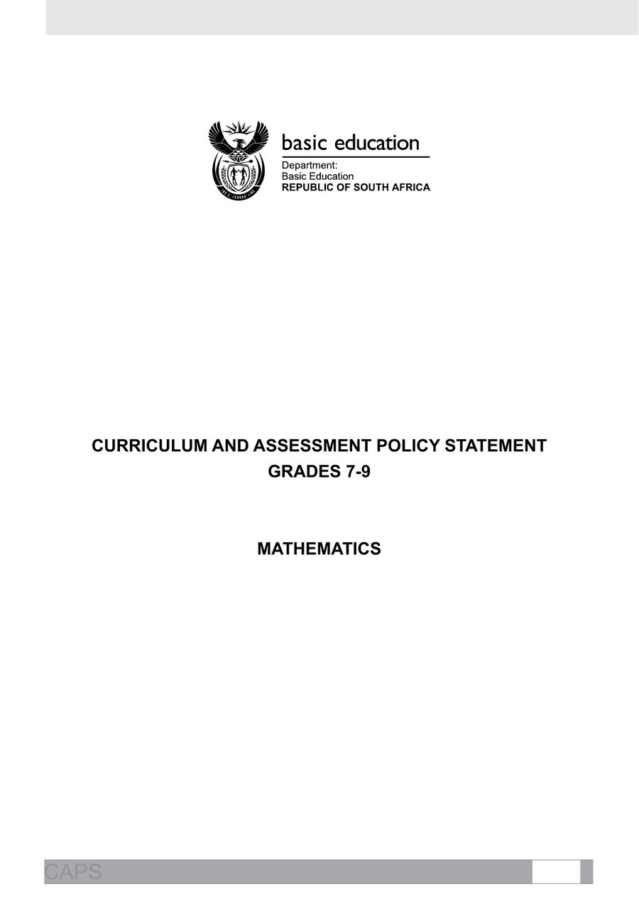 Mathematics CAPS Document Grades 7 9 kavo 184 1