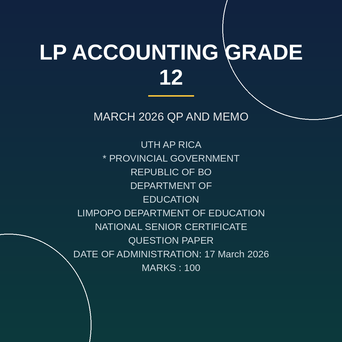 Accounting Grade 12 Term 1 Exam (2026) PDF NNO-112