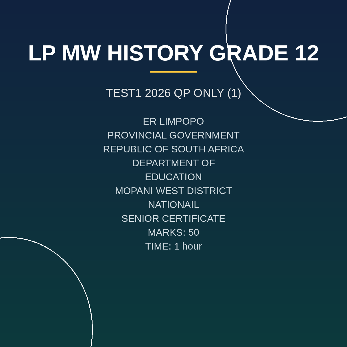 History Grade 12 Term 1 Test (2026) PDF QCF-127