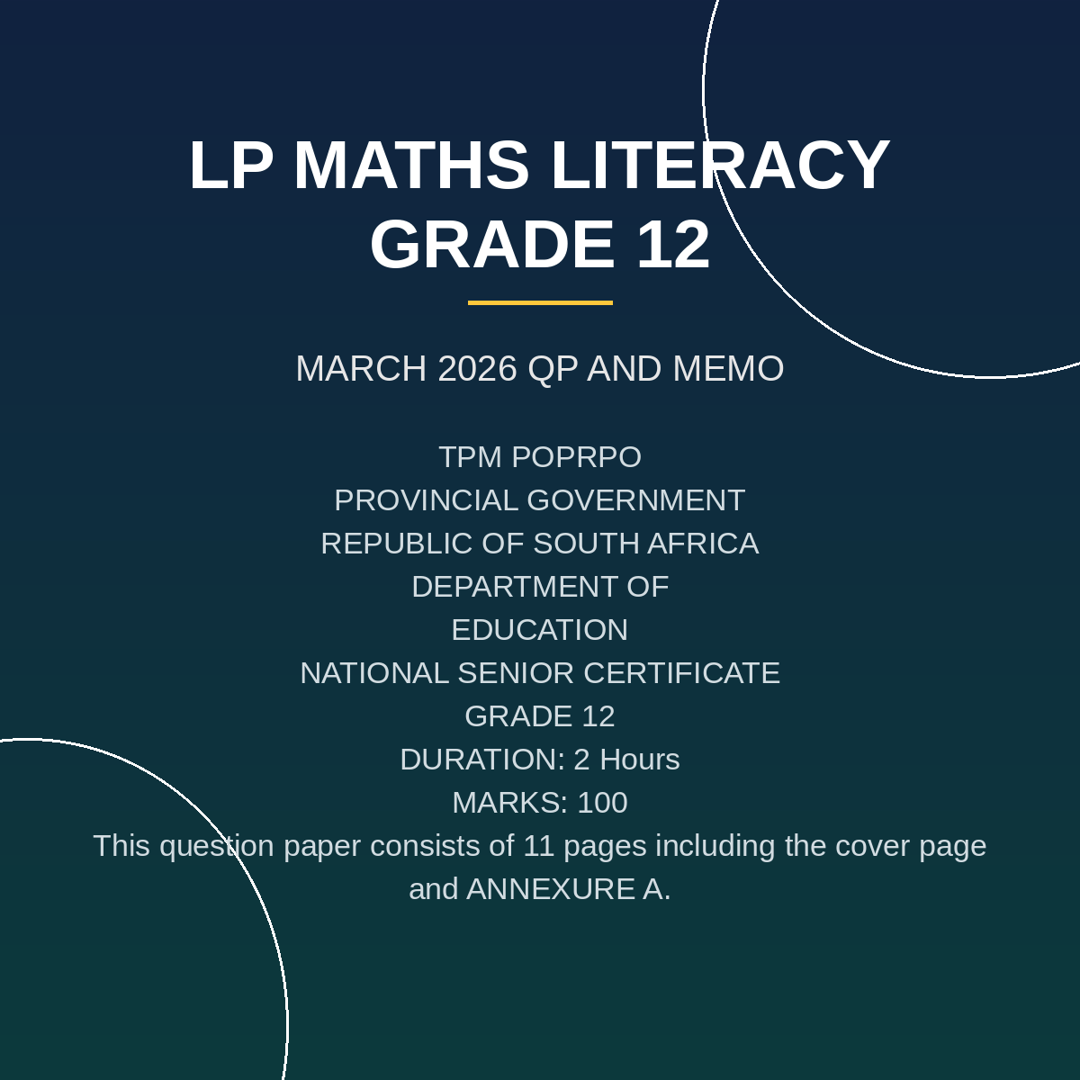 Mathematical Literacy Grade 12 Term 1 Test (2026) PDF REG-141